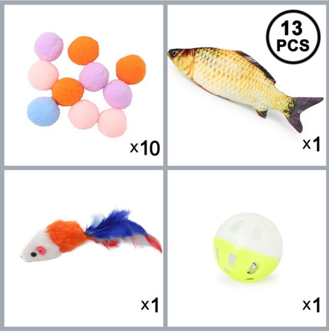 Cat Toy Set Funny Pet Interactive Fish Mouse Ball Catnip Toy