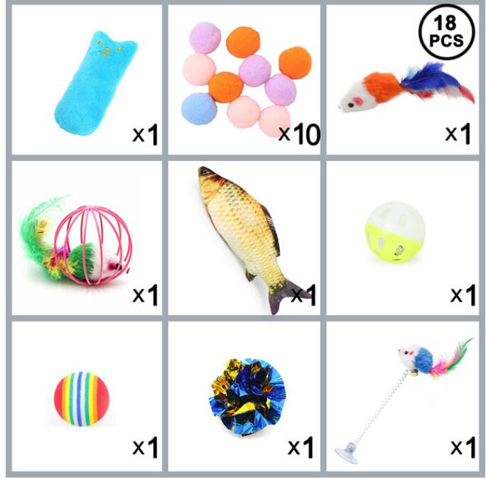 Cat Toy Set Funny Pet Interactive Fish Mouse Ball Catnip Toy