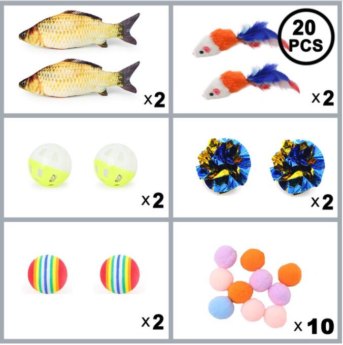 Cat Toy Set Funny Pet Interactive Fish Mouse Ball Catnip Toy