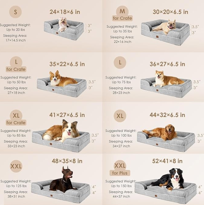 EHEYCIGA Orthopedic Dog Beds for Extra Large Dogs, Waterproof Memory Foam XL Dog Bed with Sides, Non-Slip and Egg-Crate Foam Big Dog Couch Bed with Washable Removable Cover, Grey