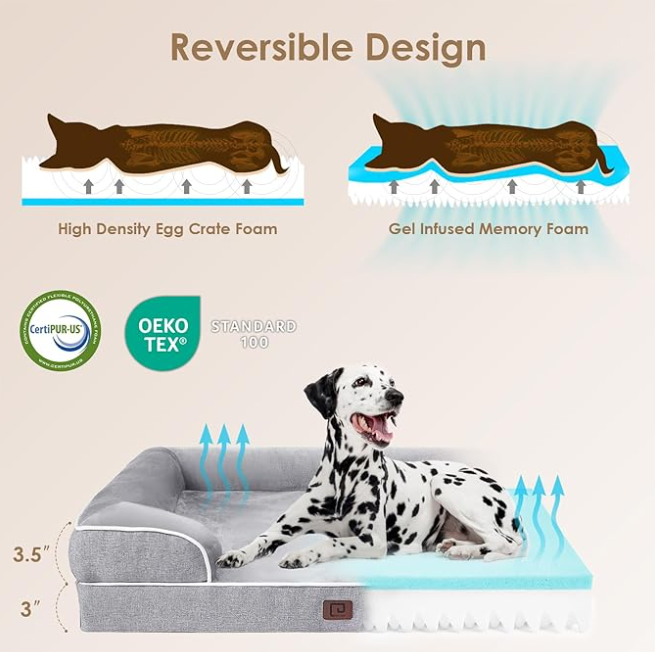 EHEYCIGA Orthopedic Dog Beds for Extra Large Dogs, Waterproof Memory Foam XL Dog Bed with Sides, Non-Slip and Egg-Crate Foam Big Dog Couch Bed with Washable Removable Cover, Grey