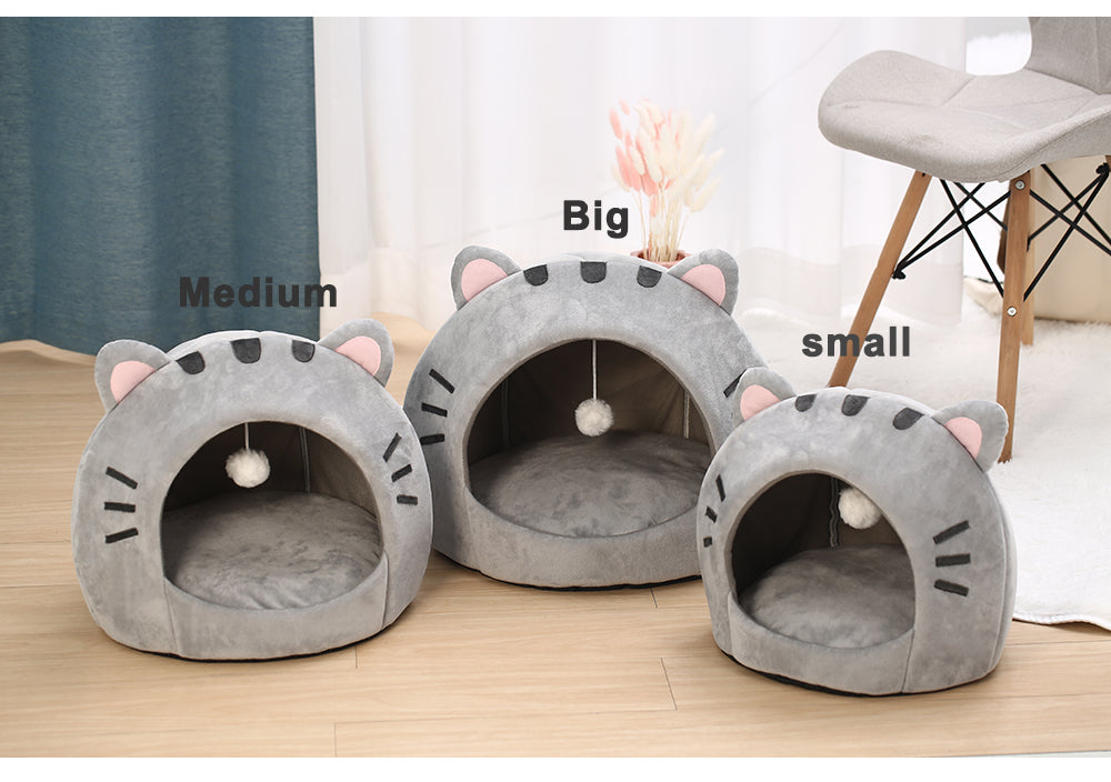 Cute Cat Bed Warm Pet House Kitten Cave Cushion Comfort Cat House