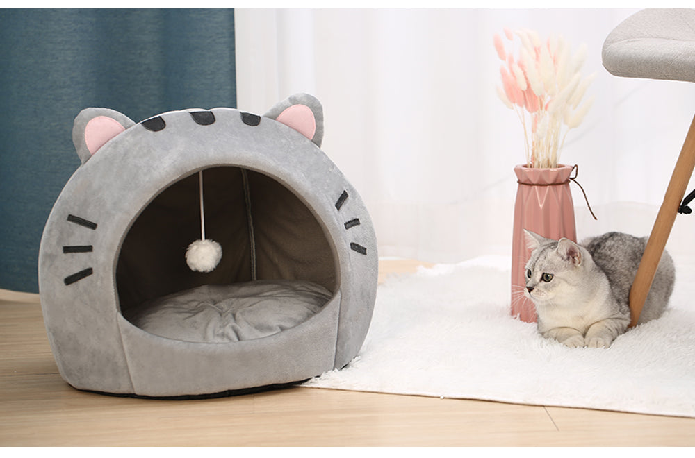 Cute Cat Bed Warm Pet House Kitten Cave Cushion Comfort Cat House