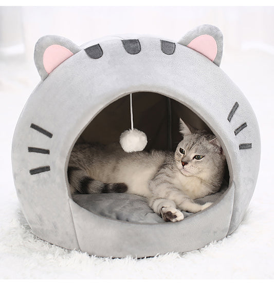 Cute Cat Bed Warm Pet House Kitten Cave Cushion Comfort Cat House