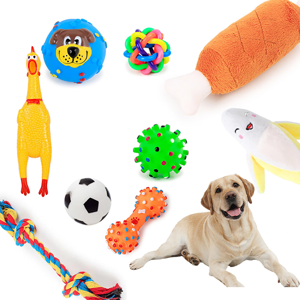 4 Pcs Dog Toys Pet Ball Bone Rope Squeaky Plush Toys