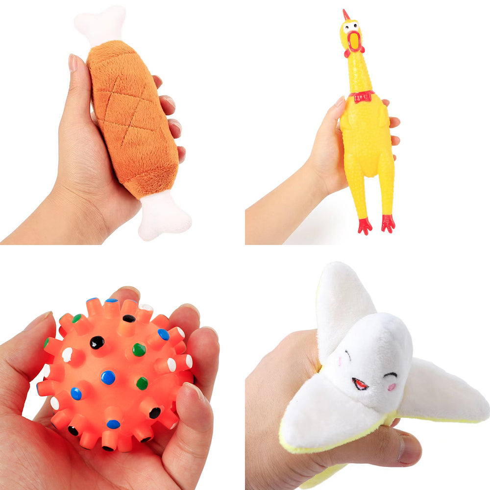 4 Pcs Dog Toys Pet Ball Bone Rope Squeaky Plush Toys