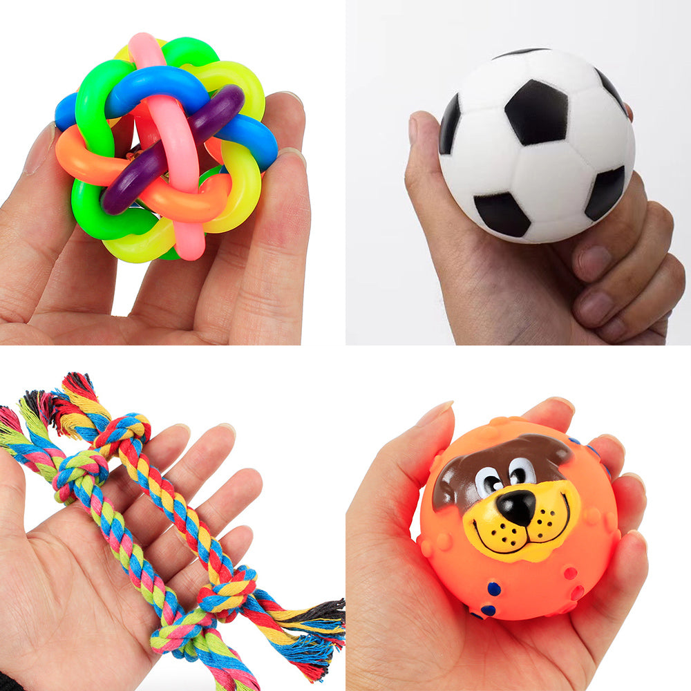 4 Pcs Dog Toys Pet Ball Bone Rope Squeaky Plush Toys