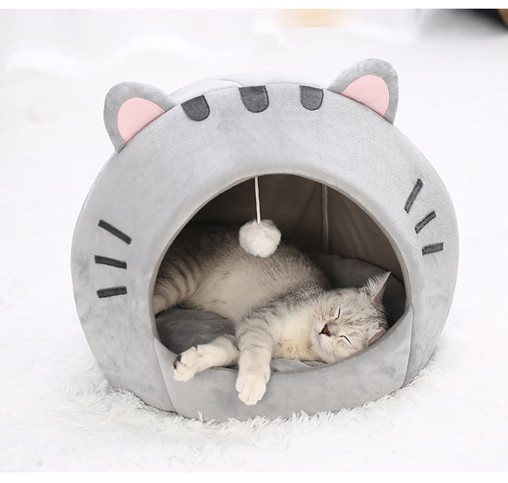 Cute Cat Bed Warm Pet House Kitten Cave Cushion Comfort Cat House