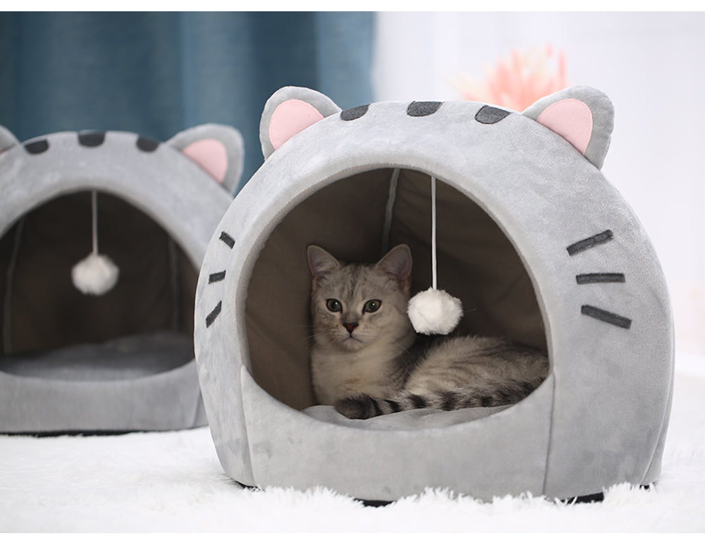 Cute Cat Bed Warm Pet House Kitten Cave Cushion Comfort Cat House