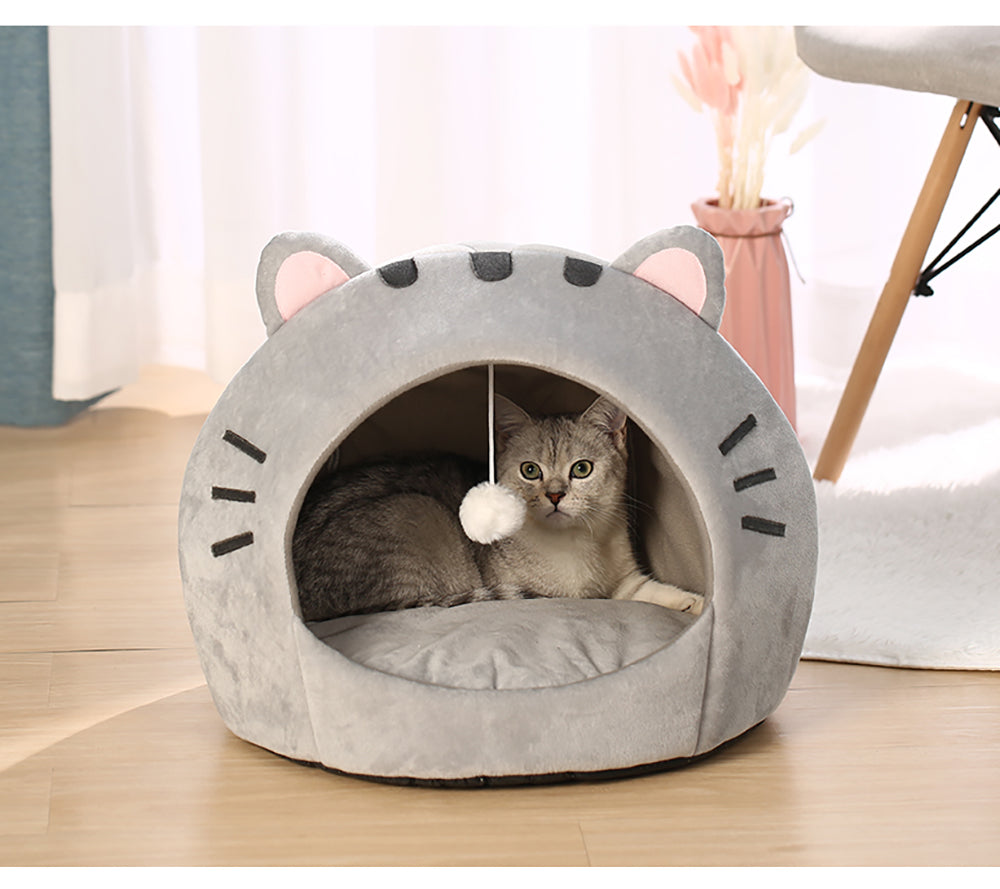 Cute Cat Bed Warm Pet House Kitten Cave Cushion Comfort Cat House