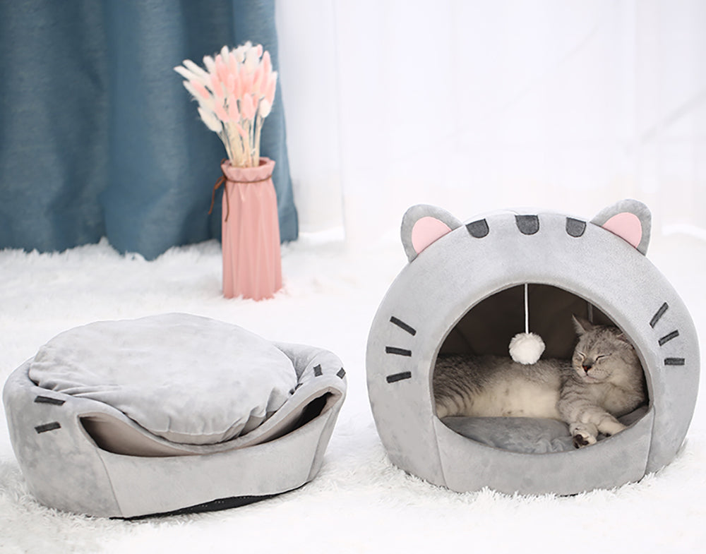 Cute Cat Bed Warm Pet House Kitten Cave Cushion Comfort Cat House