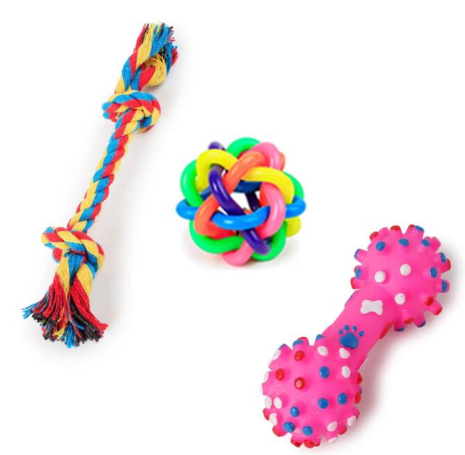 4 Pcs Dog Toys Pet Ball Bone Rope Squeaky Plush Toys