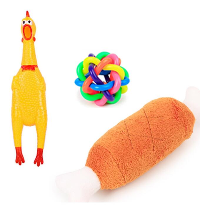 4 Pcs Dog Toys Pet Ball Bone Rope Squeaky Plush Toys