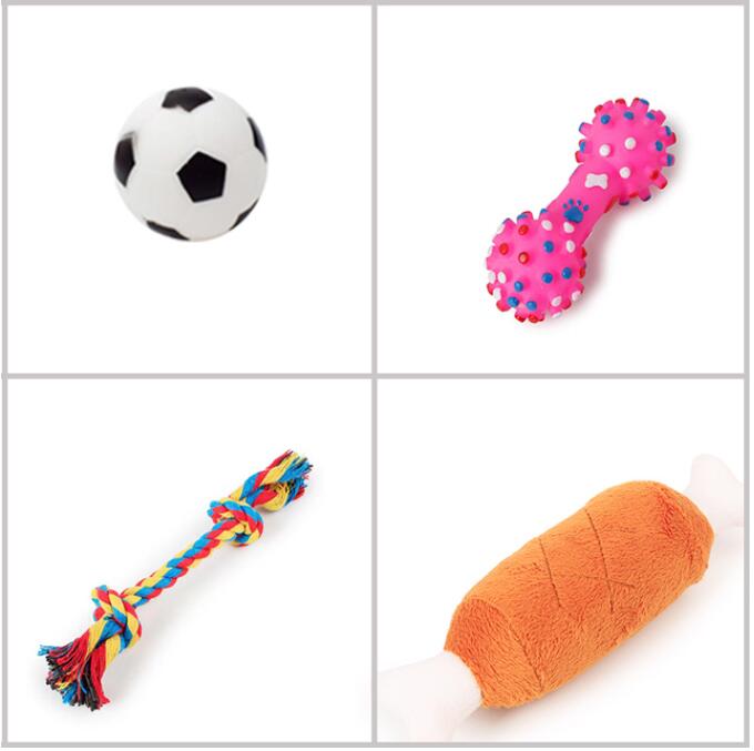 4 Pcs Dog Toys Pet Ball Bone Rope Squeaky Plush Toys