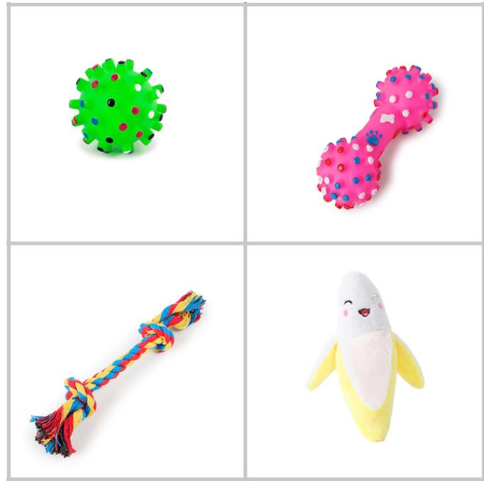 4 Pcs Dog Toys Pet Ball Bone Rope Squeaky Plush Toys