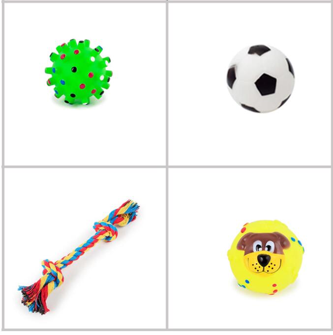 4 Pcs Dog Toys Pet Ball Bone Rope Squeaky Plush Toys